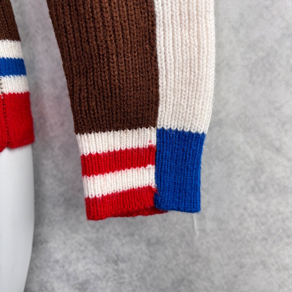 Vintage Andros Acrylic Red White Blu Brown‎ Striped Sweater - Picture 5 of 8